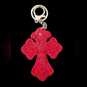 Red Rhinestone Cross Bag Charm Keychain